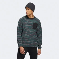 Adidas Texture Print Crew Golf Sweater -Golf Promotion Store Adidas AW22 Texture Print Crewneck HF6523 SWADI320 Black Grey Six Shadow Green Model 1