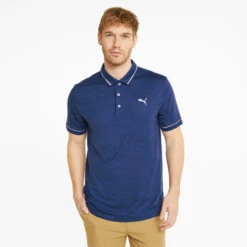 Puma Cloudspun Monarch Golf Polo Shirt -Golf Promotion Store Puma Cloudspun Monarch Golf Polo Shirt Blazing Blue Heather High Rise 530991 24 SHPUM644 Model 1
