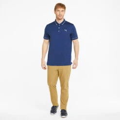 Puma Cloudspun Monarch Golf Polo Shirt -Golf Promotion Store Puma Cloudspun Monarch Golf Polo Shirt Blazing Blue Heather High Rise 530991 24 SHPUM644 Model 2