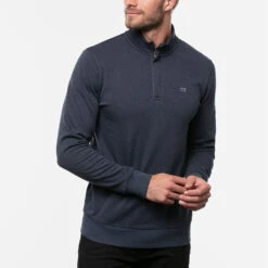 TravisMathew Cloud 2.0 1/4 Zip Golf Sweater -Golf Promotion Store Travis Mathew SS22 Cloud Quaterzip 2.0 Sweater 1MS309 Code SWTRA015 Heather Blue model 1