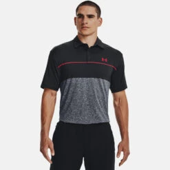 Under Armour Playoff 2.0 Low Round Golf Polo Shirt -Golf Promotion Store Under Armour Playoff 2 0 Low Round Golf Polo Shirt SHUND295 Black Steel Bolt Red Model 1
